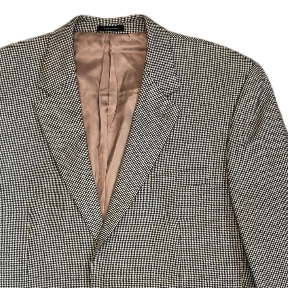 Lauren Ralph Lauren Blazer Jacket Men 46R Brown Houndstooth Wool Single Breasted
